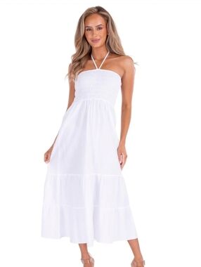 NWT Shade & Shore Smocked Bandeau Strapless Midi Dress L Tube Top Beach #7500